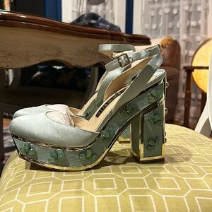 Kat Maconie size 8.5 sea foam green jeweled block heels